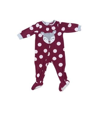 Girls Pink Polka Dot One-Piece Footed Pajamas with Deer Appliqué